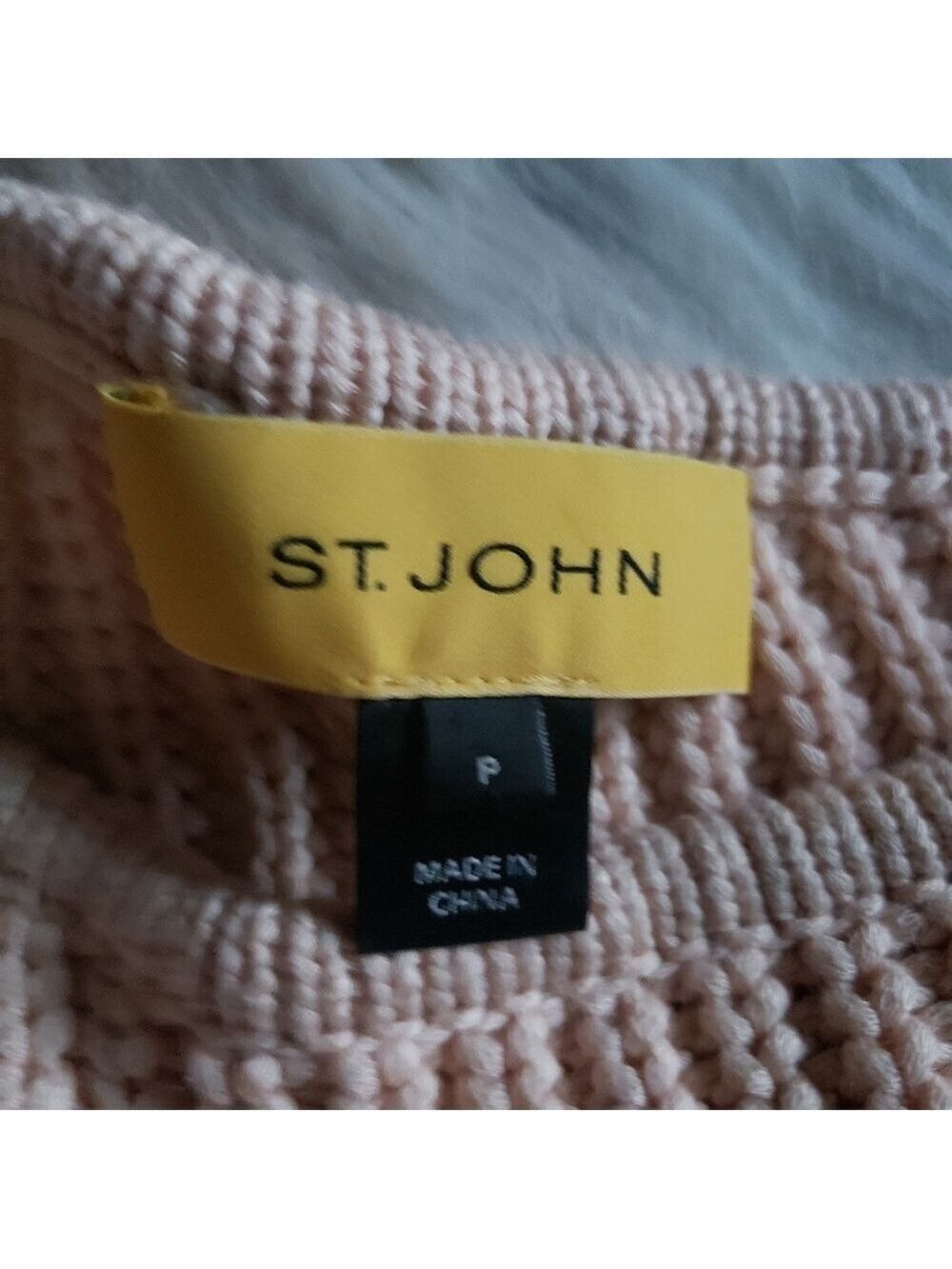 St. John Pink White Asymmetrical Knit Sweater Petite - Picture 2 of 8